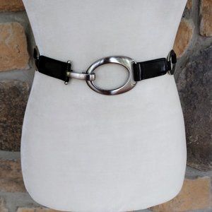 Lake Shore Drive Accessories Black Leather Stretch Belt with Silver Buckle